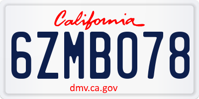 CA license plate 6ZMB078