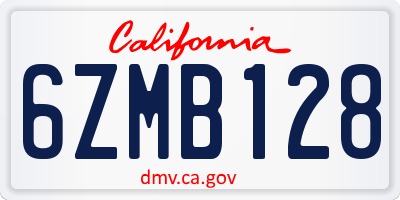 CA license plate 6ZMB128