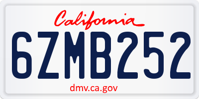 CA license plate 6ZMB252