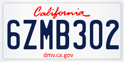 CA license plate 6ZMB302