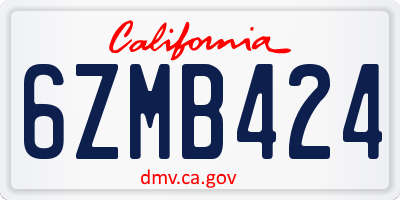 CA license plate 6ZMB424
