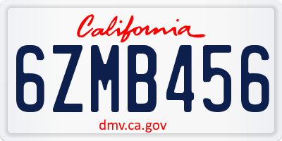 CA license plate 6ZMB456