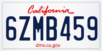 CA license plate 6ZMB459