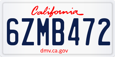 CA license plate 6ZMB472