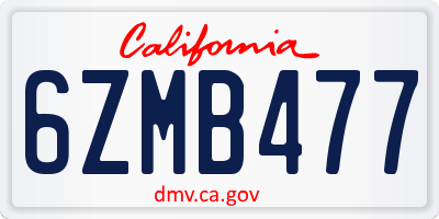 CA license plate 6ZMB477