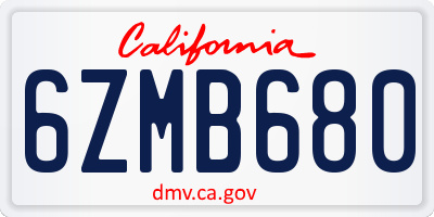 CA license plate 6ZMB680