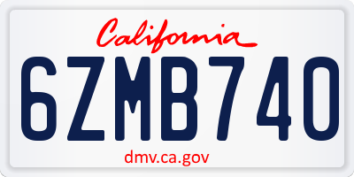 CA license plate 6ZMB740