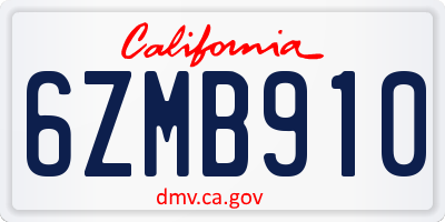 CA license plate 6ZMB910
