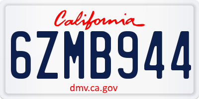 CA license plate 6ZMB944