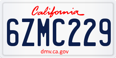 CA license plate 6ZMC229