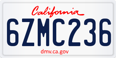 CA license plate 6ZMC236
