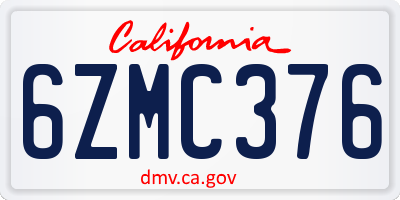 CA license plate 6ZMC376