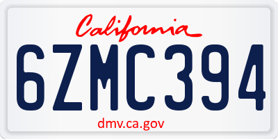 CA license plate 6ZMC394