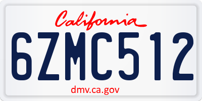 CA license plate 6ZMC512