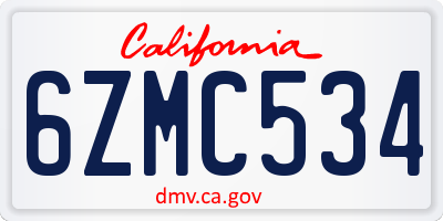 CA license plate 6ZMC534