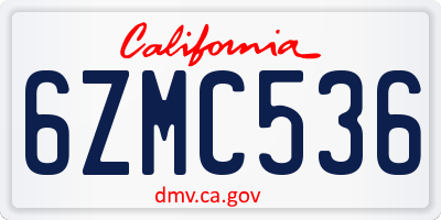 CA license plate 6ZMC536