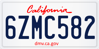 CA license plate 6ZMC582