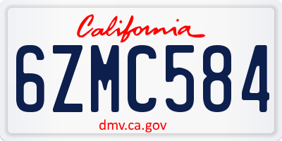 CA license plate 6ZMC584