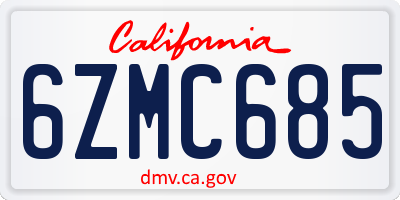 CA license plate 6ZMC685
