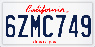 CA license plate 6ZMC749