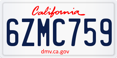 CA license plate 6ZMC759