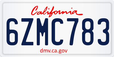 CA license plate 6ZMC783