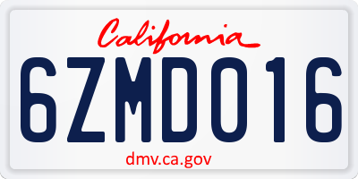 CA license plate 6ZMD016