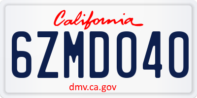 CA license plate 6ZMD040
