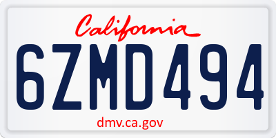 CA license plate 6ZMD494