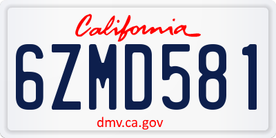 CA license plate 6ZMD581