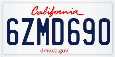 CA license plate 6ZMD690