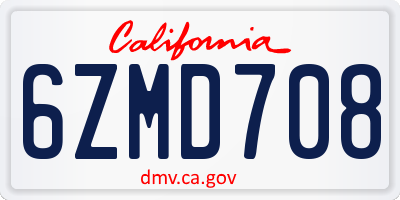 CA license plate 6ZMD708