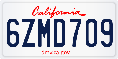 CA license plate 6ZMD709