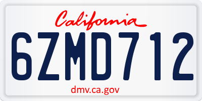 CA license plate 6ZMD712