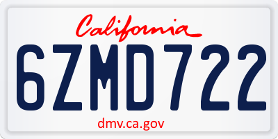 CA license plate 6ZMD722