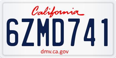 CA license plate 6ZMD741