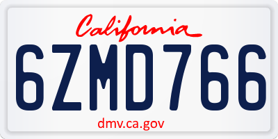 CA license plate 6ZMD766