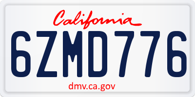 CA license plate 6ZMD776