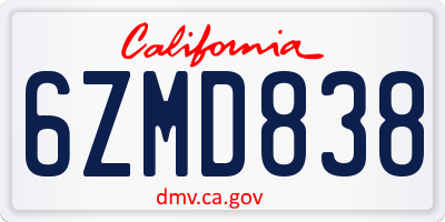 CA license plate 6ZMD838