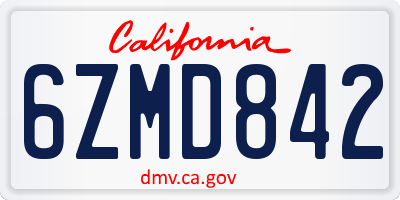CA license plate 6ZMD842