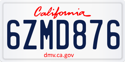 CA license plate 6ZMD876