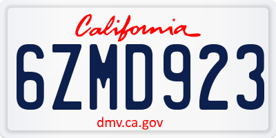 CA license plate 6ZMD923