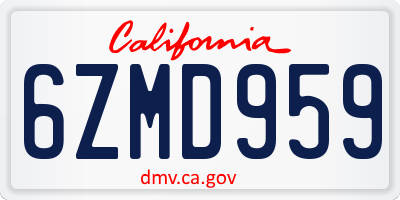 CA license plate 6ZMD959