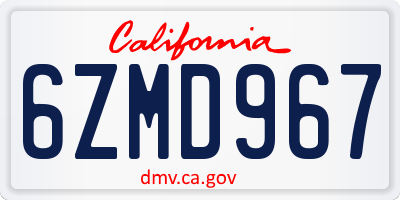 CA license plate 6ZMD967