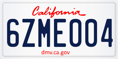 CA license plate 6ZME004