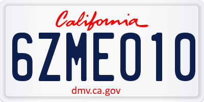 CA license plate 6ZME010
