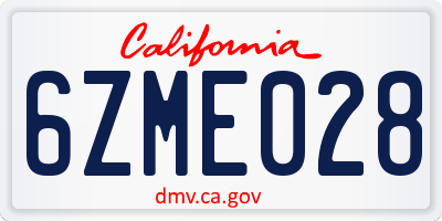 CA license plate 6ZME028