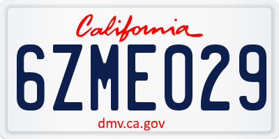 CA license plate 6ZME029