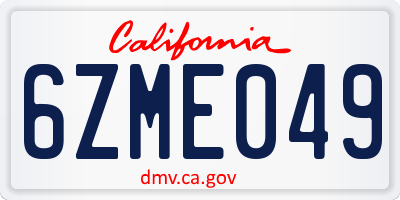 CA license plate 6ZME049