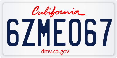 CA license plate 6ZME067